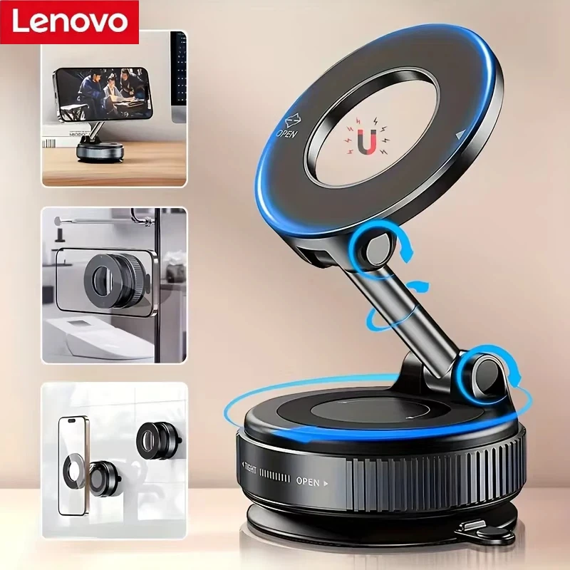 

Lenovo Vacuum Strong Magnetic Phone Holder Foldable Design 360° Adjustable Vacuum Car Mount For Cell Phone For phone Live Stream