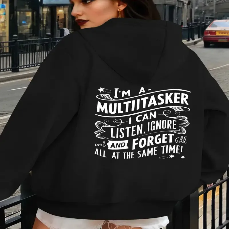 

Женская повседневная толстовка с капюшоном Whimsy «I'm a Multitasker» больших размеров с геометрическим узором, длинным рукавом, которую можно стирать в машине на осень