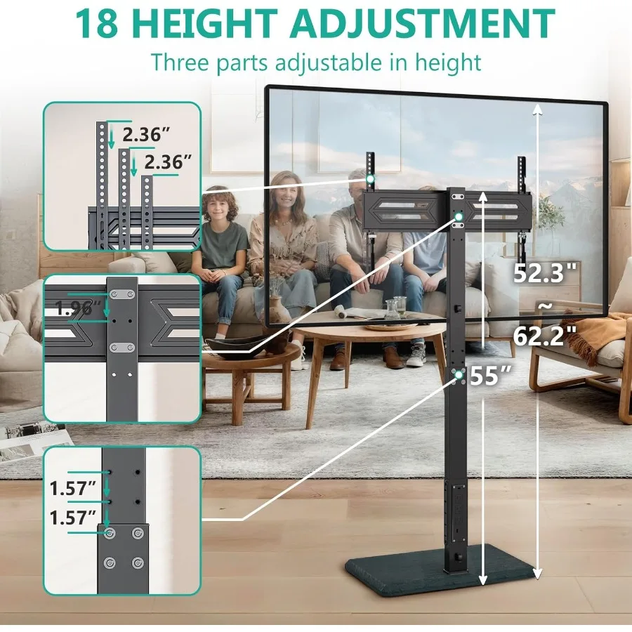 حامل تلفزيون بأرضية طويلة مع مخرج طاقة مدمج لأجهزة التلفاز مقاس 3275 بوصة يصل ارتفاعًا يصل إلى 110 رطل وتصميم دوار قابل للتعديل مع خشبي B #3