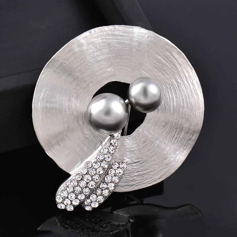 SINLEERY Vintage Boho Silver Color Metal Hollow Brooches Pins With Big Pearl Women Wedding Bridal Jewelry