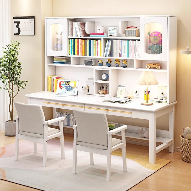 مكتب كمبيوتر من الخشب الصلب، طاولة كتابة للدراسة الفرعية، رف كتب، طاولة دراسة لغرفة النوم المنزلية المتكاملة #5