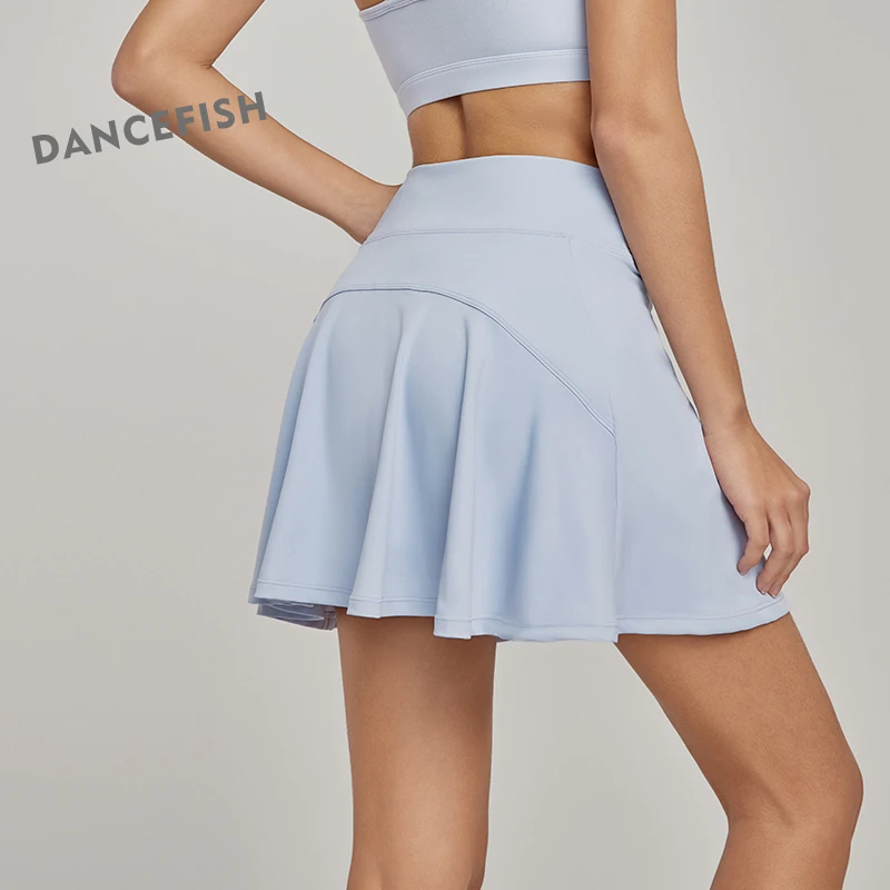DANCEFISH Anti-hem A- line Skirt Women's High Waist Anti-light Yoga Short Sportwear Fitness Tennis Skirt