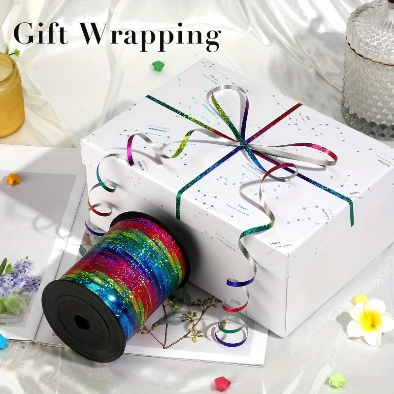 1 Roll, 500 Yard Rainbow Ribbon,  Gift Wrapping, Balloon , Laser Curly Ribbon For Wedding, Christmas