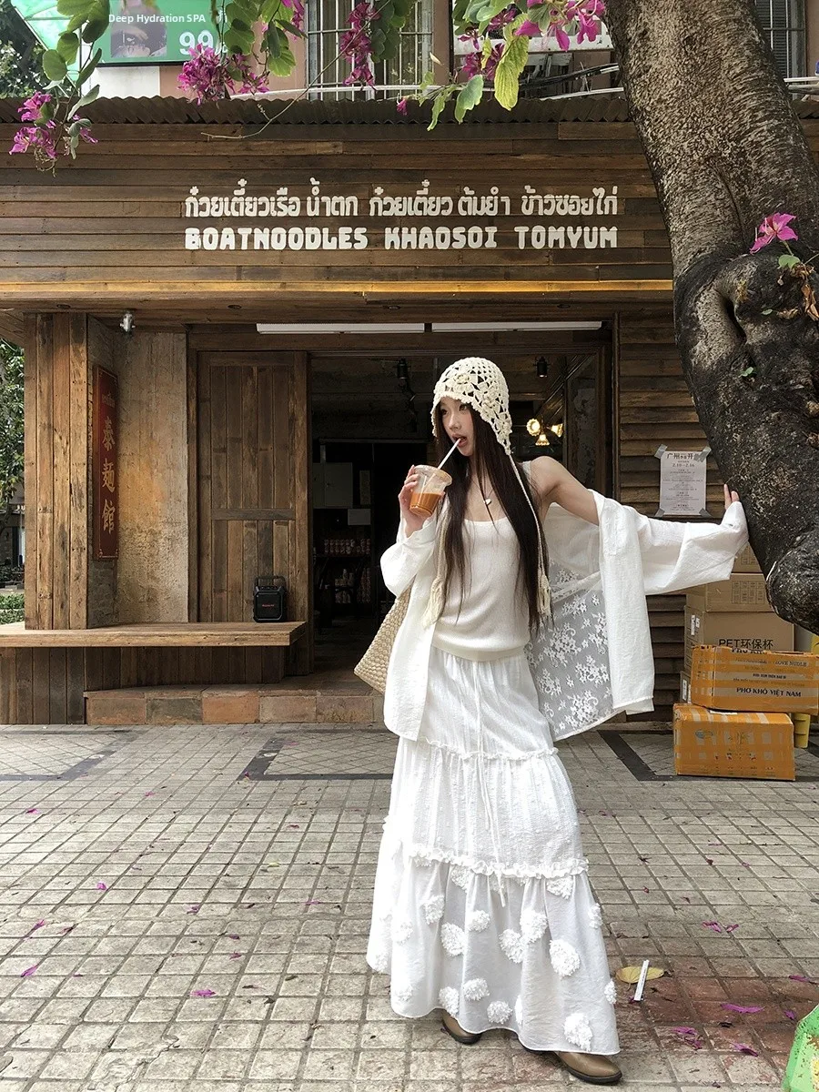 

Белая кружевная длинная рубашка-накидка для женщин, модная новинка 2026 года, верхняя одежда, защита от солнца, стильный прямой крой для повседневной носки