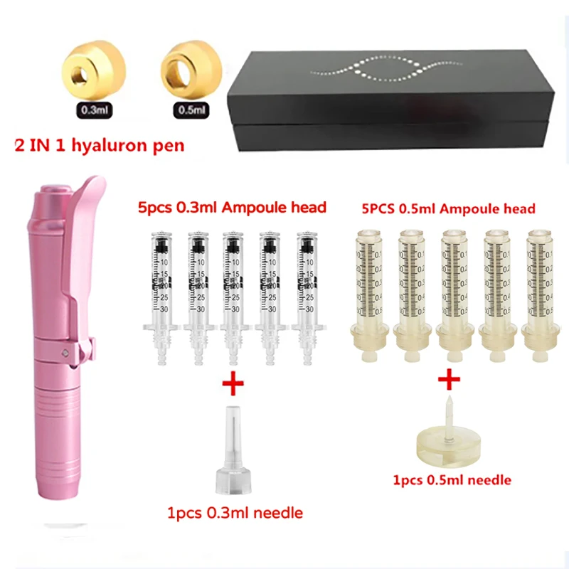 2 in 1 0.3ml&0.5ml High Pressure Hyaluron Pen  Lip Filler No-Needle Wrinkle Remove Adjustable Hyaluronic Acid Pen Anti-aging