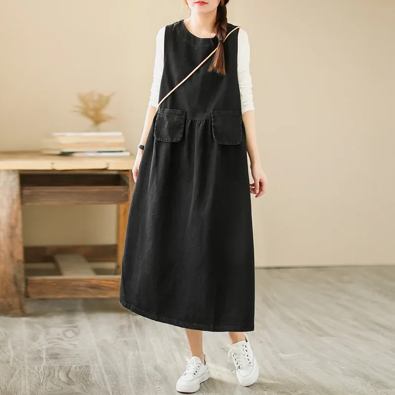 

Summer casual dress denim sleeveless dress