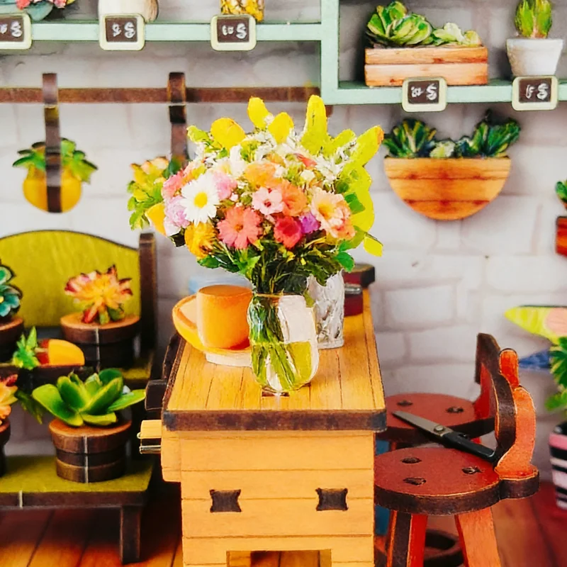 OUZEY Floral Art Shop Book Nook, drewniana miniatura 3D do samodzielnego montażu, kreatywny prezent na biurko dla nastolatków
