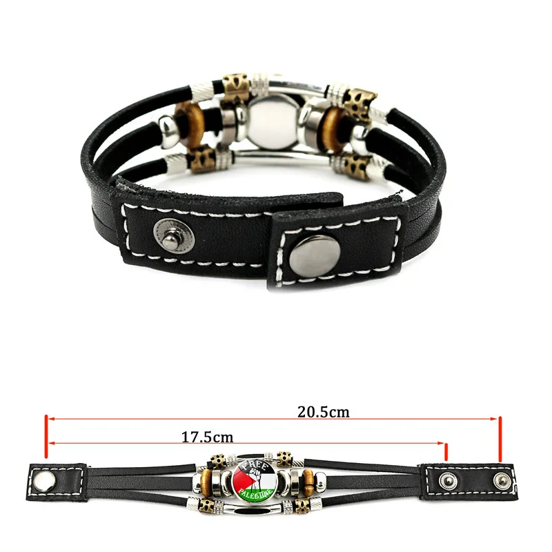 Men Gothic Bracelet Charm Handmade Nation Flag Symbol Pattern Glass Beads Leather Bracelets & Bangles Jewelry Gift