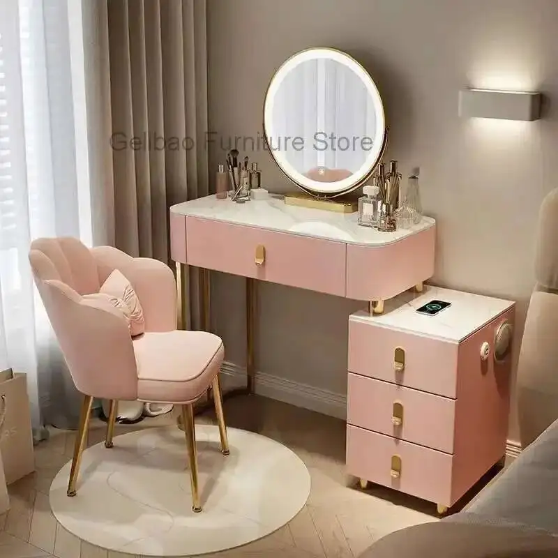 Pink Mirror Desgin Girl Vanity Table Storage Nail Organizer Modern Dressing Table Essentials European Comfortable Home Furniture