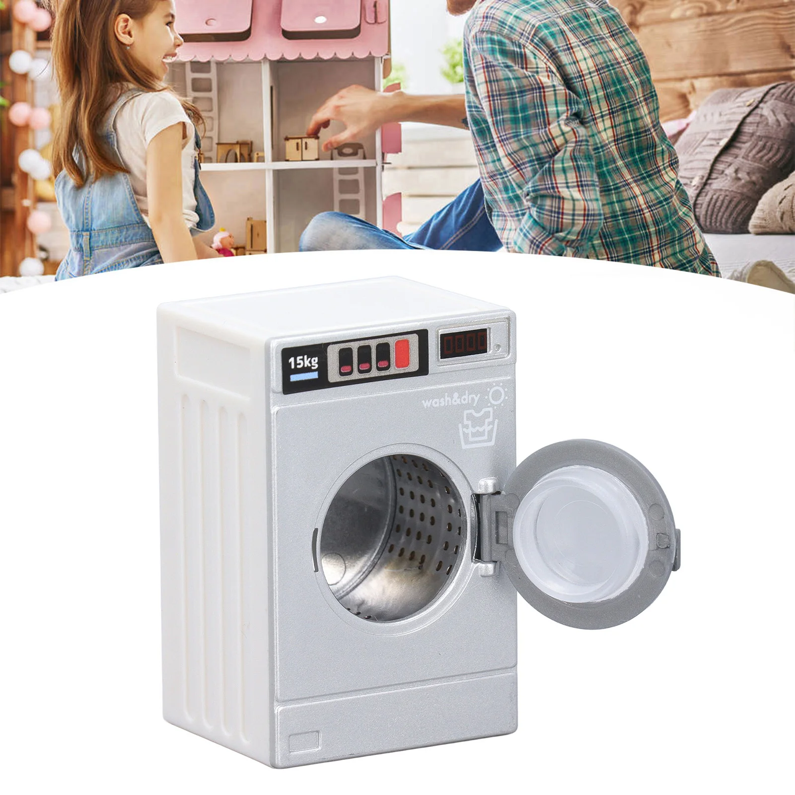 

ZK30 Miniature Washing Machine 1/12 Scale Lifelike Decorative Miniature Washer Model for Dollhouse