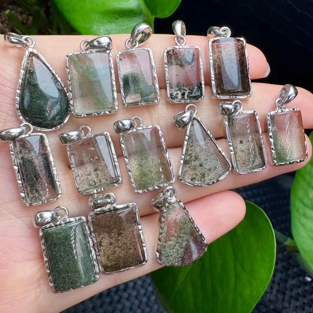 1pcs-s925-sterling-silver-natural-quartz-facet-pendant-green-garden-crystal-healing-gemstone-beads-jewelry-gift