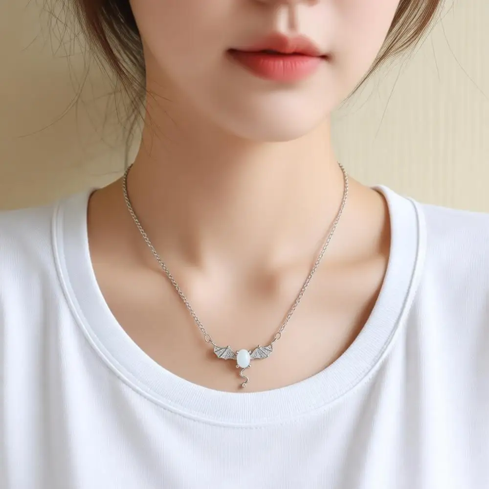 Charm 925 Sterling Silver Little Devil Moon Stone Zircon Pendant Necklace for Women Girls Anniversary Party Fashion Jewelry Gift