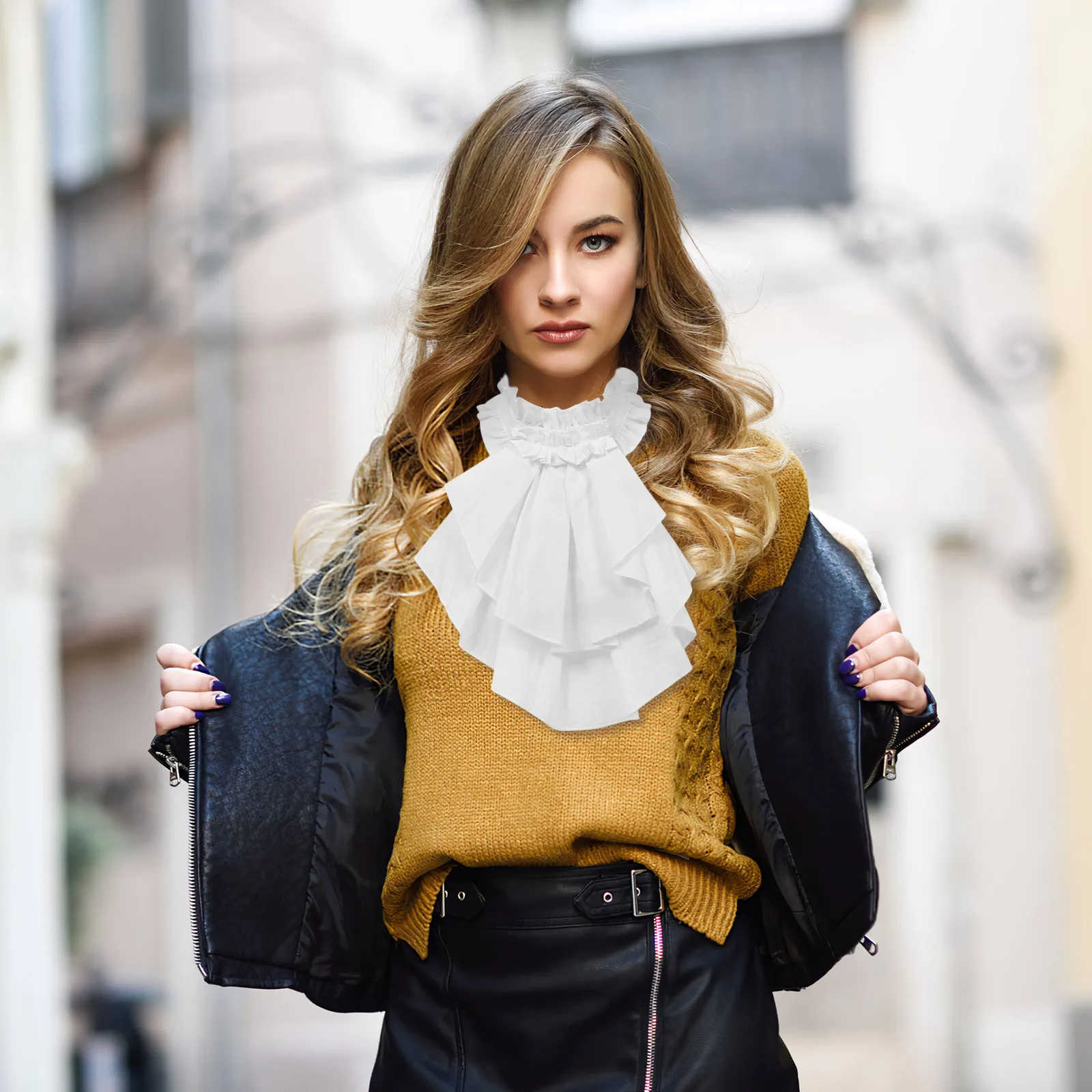 

Elizabethan Ruffled Detachable Collar for Women Adjustable Tie Layered Faux Blouse Accessory Vintage Court Style Costume