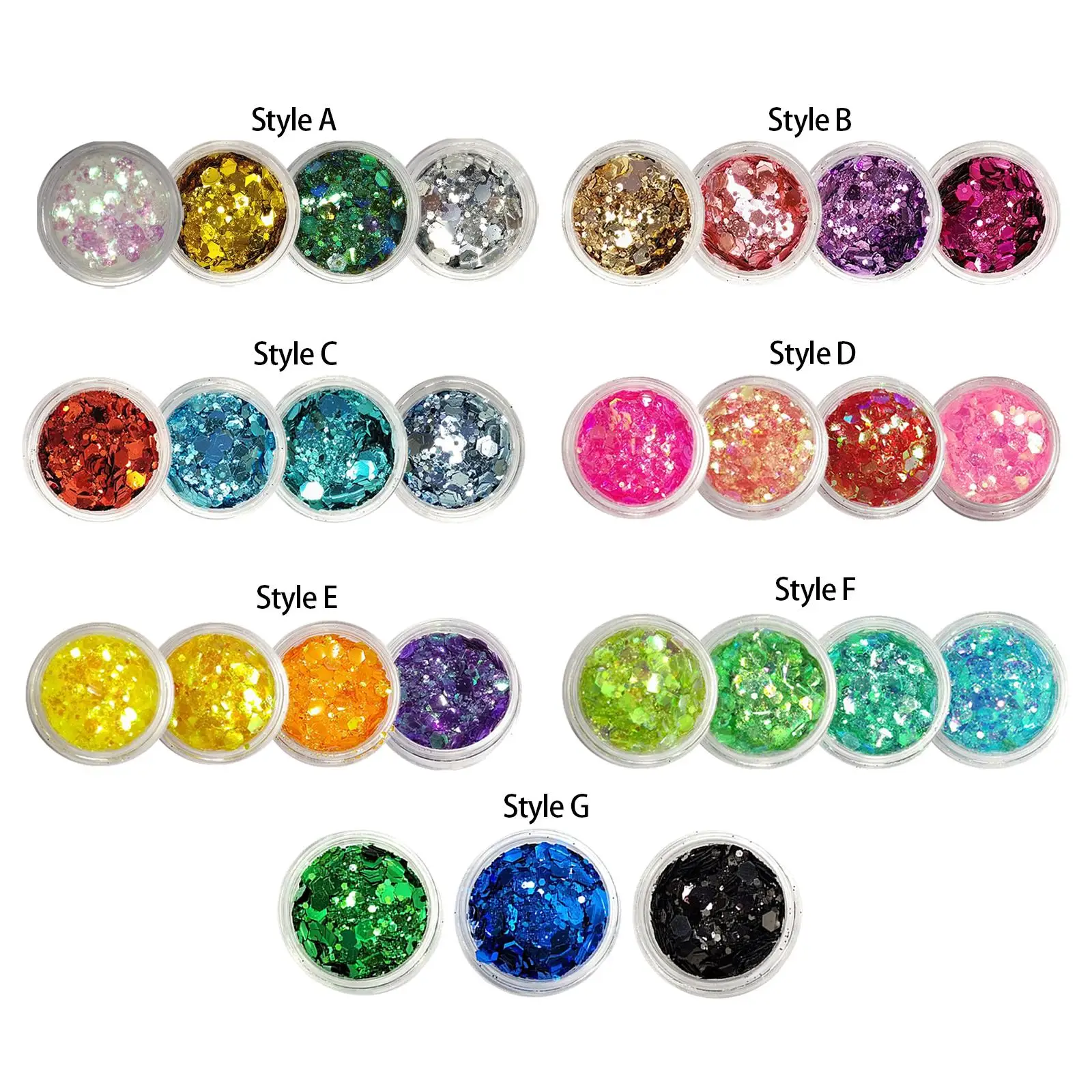 4x Sparkle Sequin Flake Chunky Glitter Manicure Decorations Variety Shapes DIY