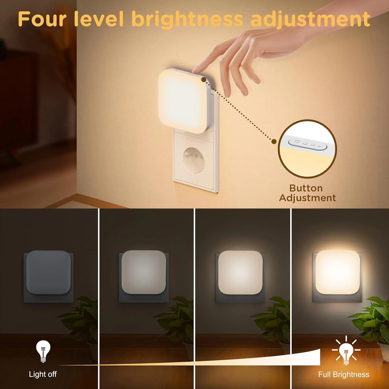 Dimmable Night Light With Auto On/Off Sensor Plug In Warm Light Energy Saving Slim Design Bedrooms, Bathroom, Stairs, Hallways image 3