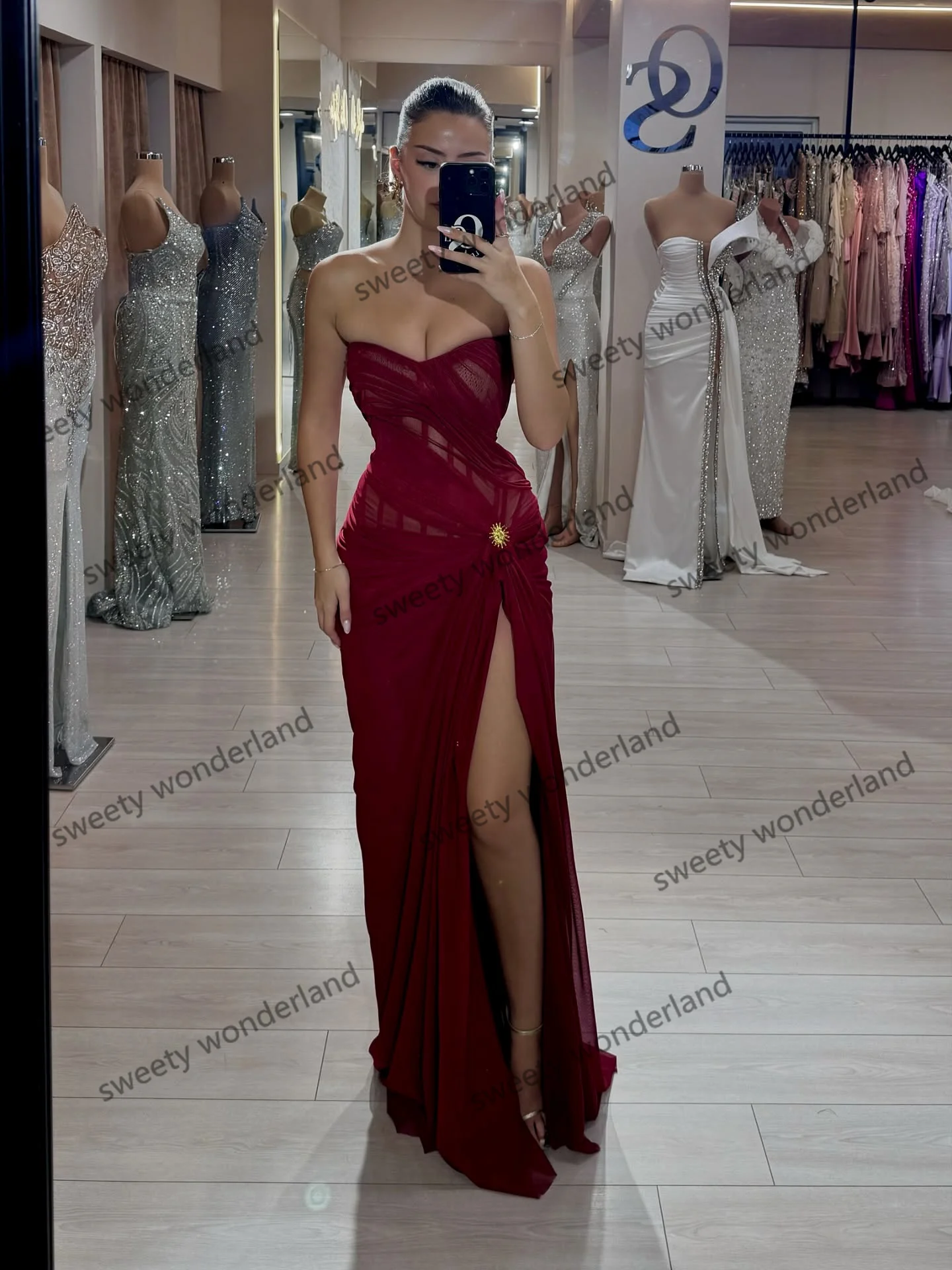 Robe de soirée bordeaux, Maxi, fente exquise, avec plis enveloppants, robe de soirée de mariage, personnalisée, élégante