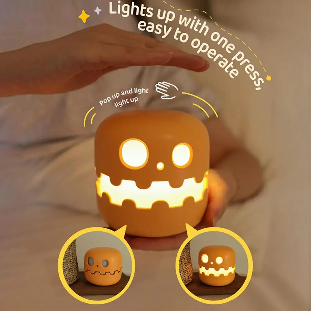 

Long-lasting Halloween Light Smiling Face Pumpkin Night Light with Timer Function Usb Rechargeable Desk Decor for Halloween Soft