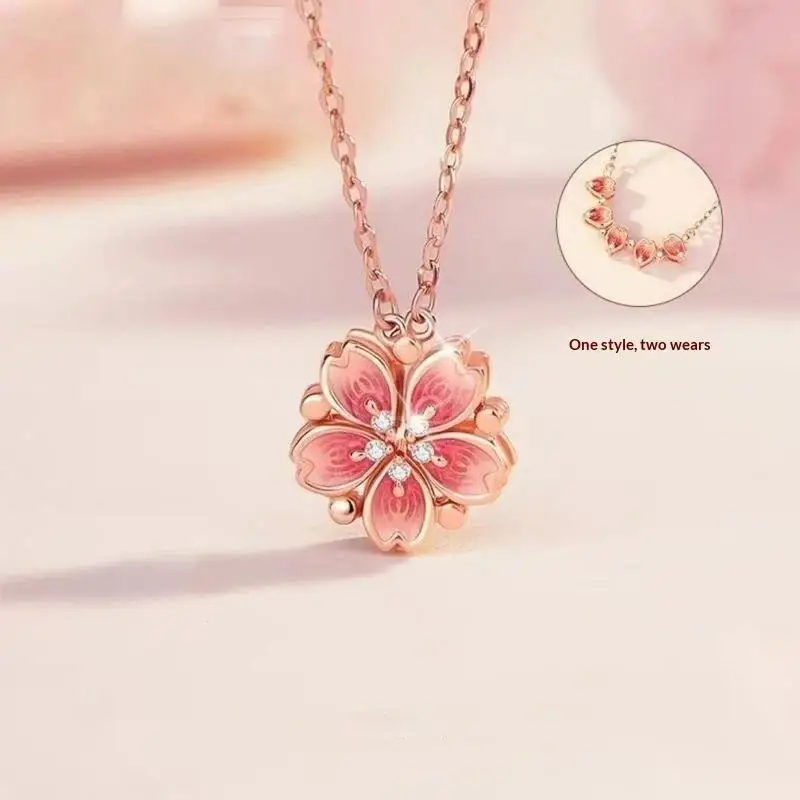 Peach Blossom Convertible Necklace Light Luxury Minimalist Petal Jewelry for Women Daily Party Wear Gift