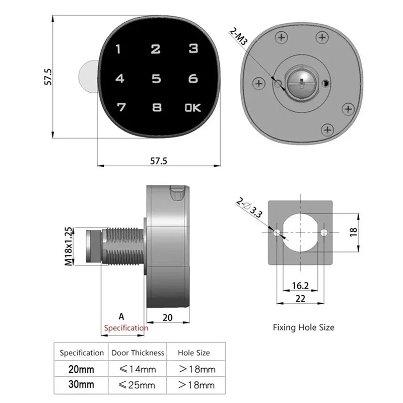 Fechadura eletrônica inteligente digital para caixa de correio, tela sensível ao toque, arquivo, ferro, aço, porta de armário, senha, teclado, fácil de usar, 30mm