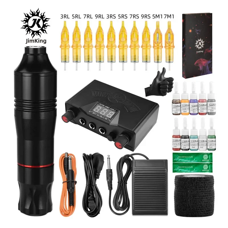 Tattoo Pen Kit Professional Cartridge Tattoo Kit for Beginners Rotary Tattoo Machine Pen Complete with Tattoo Power Supply