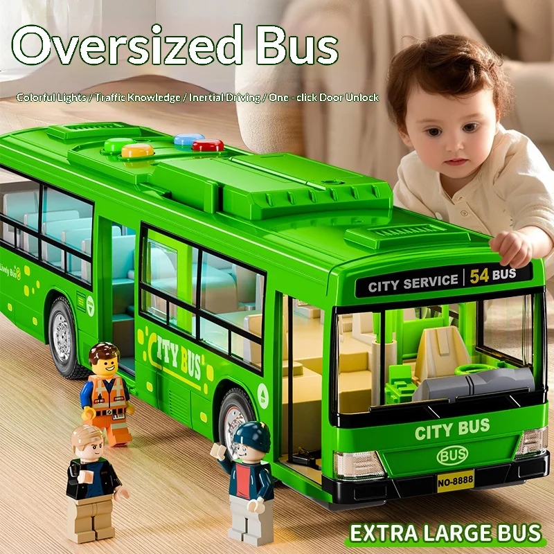 Children's Bus Simulation Large Bus Model with Doors, Lights, Music, Bus Boy Gift Toy