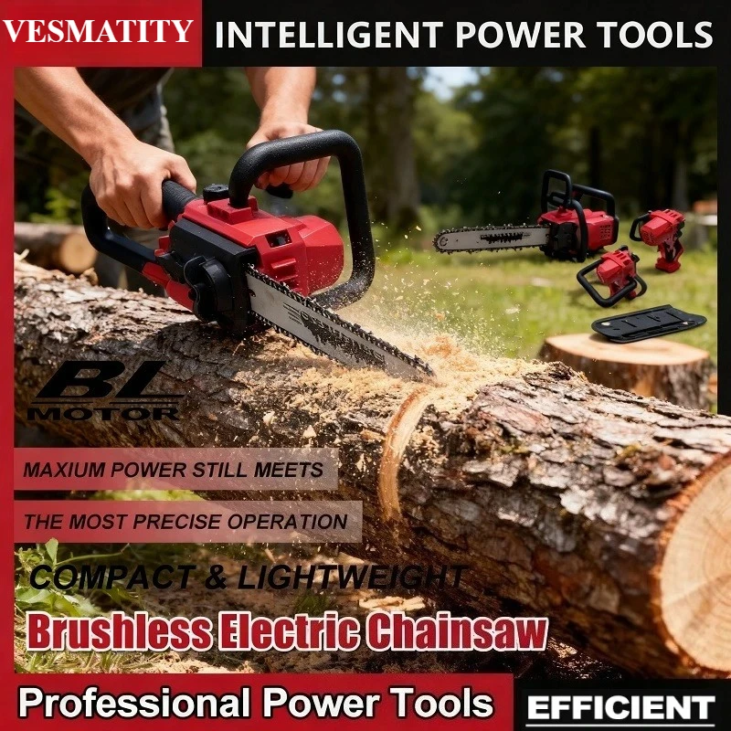 Chainsaw 12 Inch with Auto Oiler Cordless Electric Saw for Tree Cutting & Logging Wood Cutting For Milwaukee Battery