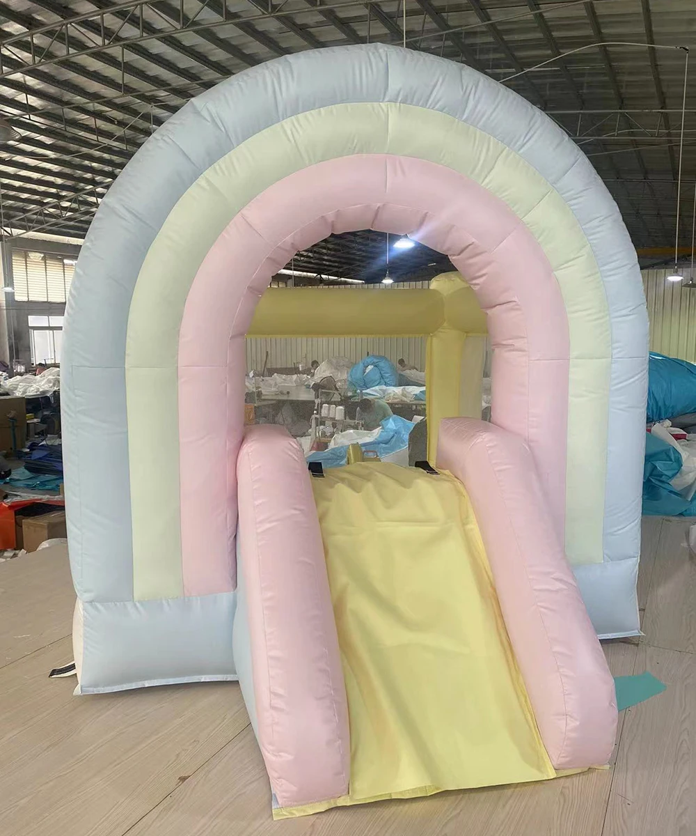 Inflatable rainbow Bounce House Jumping House with Slide, Kids Party Theme jumper Castle Durable for Kids Holiday Backyar