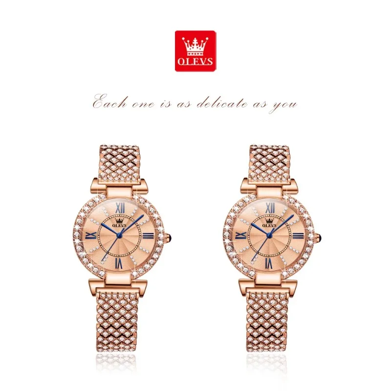 OLEVS 9942 Womens Watch Luxury Quartz Watch Waterproof Luminous Inlaid Zircon Dial Ladies Watch Gifts Box Bracelet Set Reloj