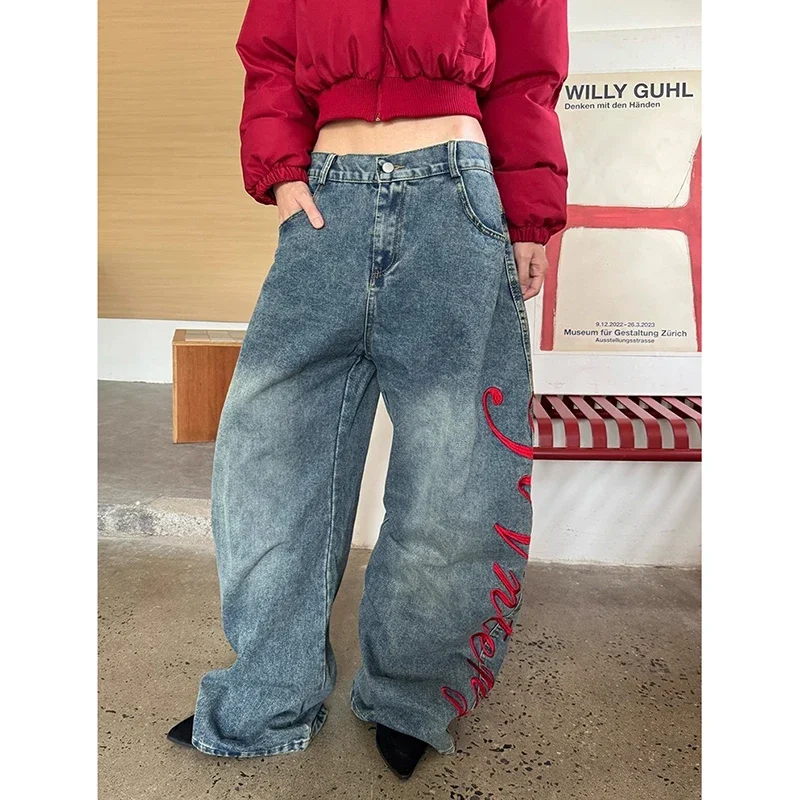 

Женские джинсы Y2k, винтажные синие рваные джинсы-бойфренды, мешковатые джинсовые брюки в стиле Харадзюку, уличный стиль 2000-х годов, джинсы большого размера, длинные брюки