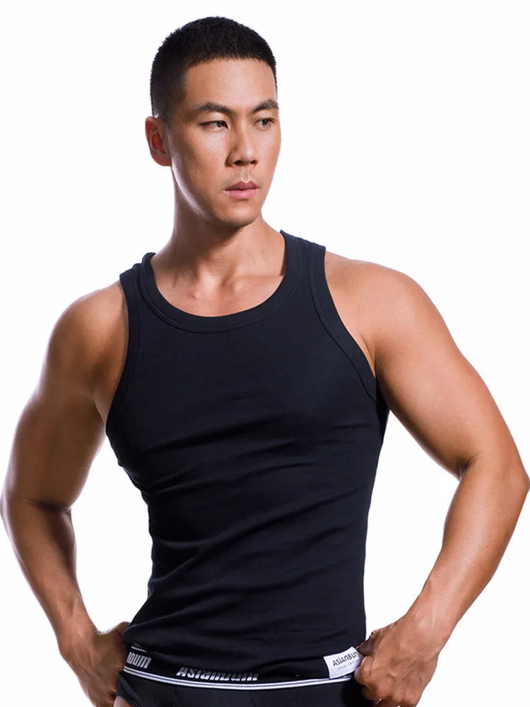 Asianbum Men's Ribbed Cotton Tank Top 50 Thread Moisture Wicking Breathable Slim Fit Sexy Sports Fitness Can Be Worn outside