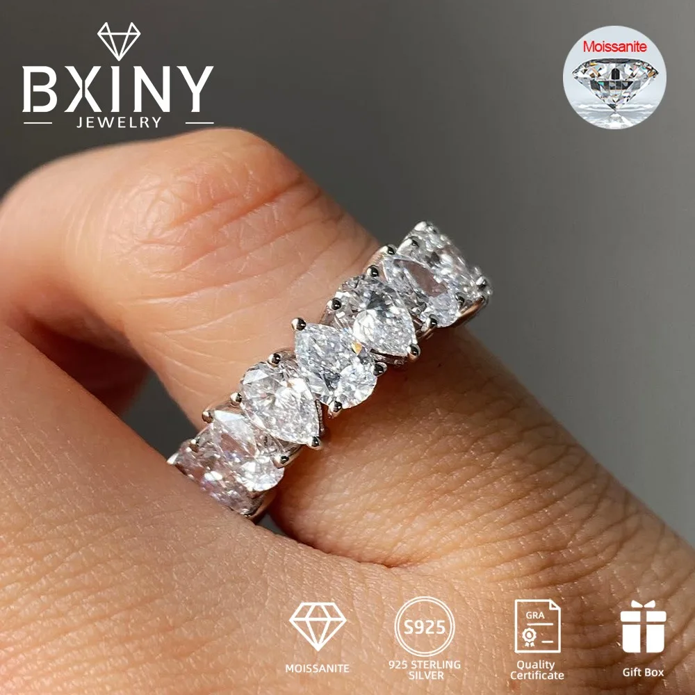 

BXINY Pear Cut Full Moissanite Rings 925 Sterling Silver GRA Certified Lab Diamond For Women Eternity Wedding Bands Fine Jewelry