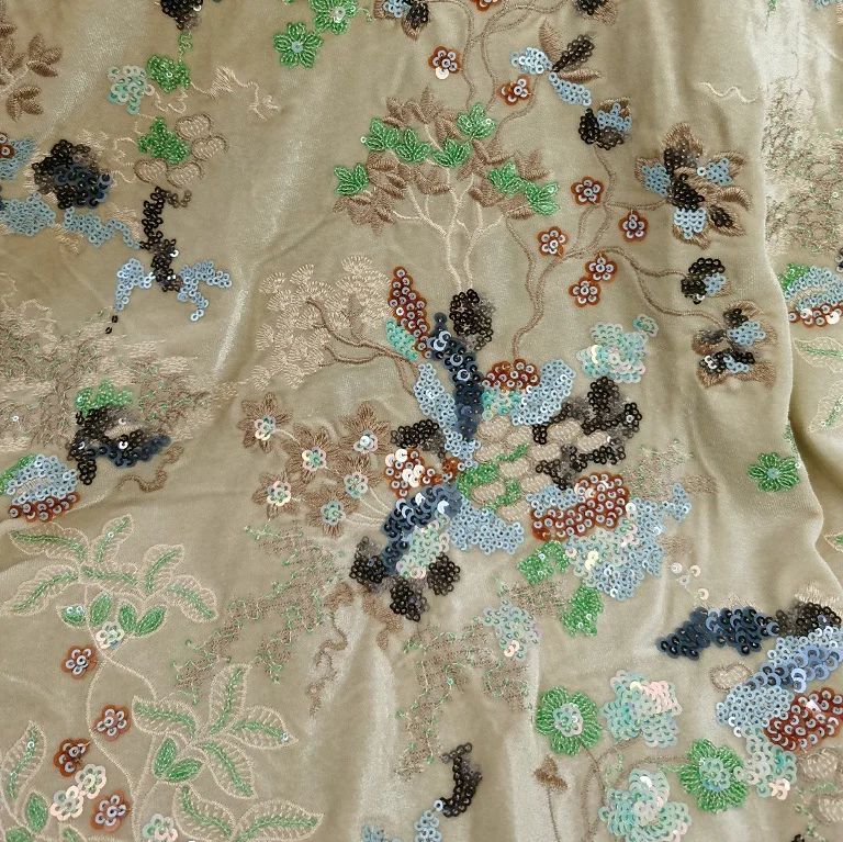 

High-quality sequin floral embroidered velvet fabric for women's jacket dresses, clothing sequin embroidery material for DIY