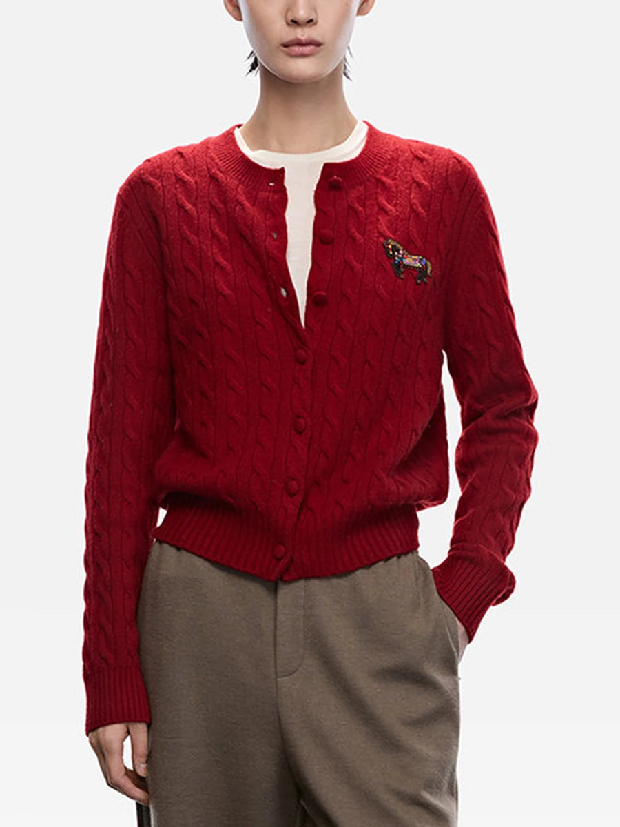 

Camere Knitted Cardigan round Ne Twist Flower Design Women's Outerwear New Year Gift Series Soft Warm Long Sve Coat