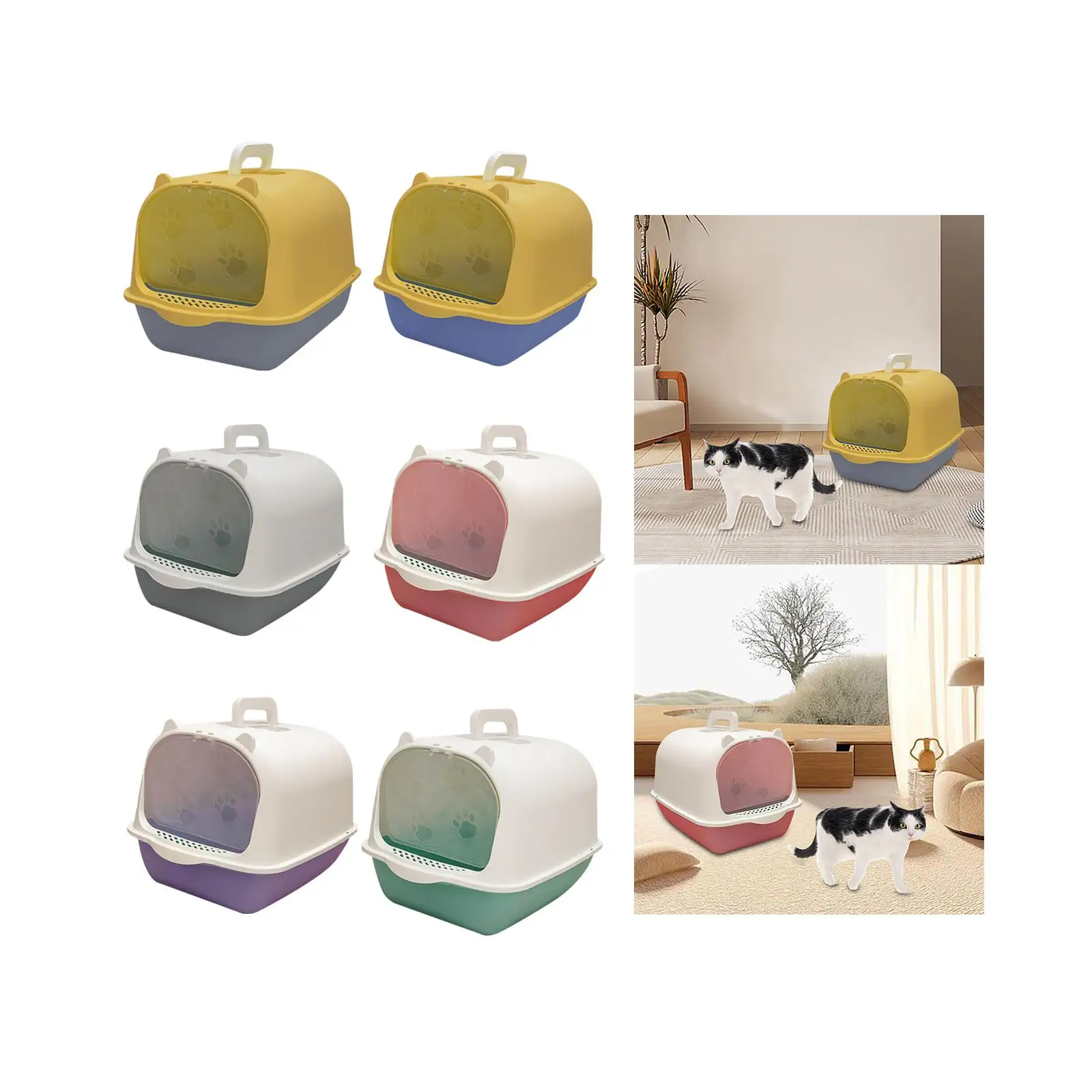 

Hooded Cat Fully Enclosed Cat Toilet Kitty Litter Tray, Reusable Portable High Edge Detachable Cat