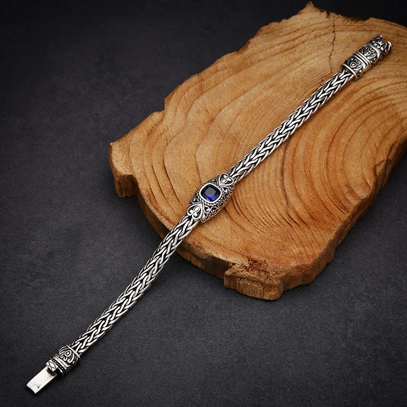 BOCAI S925 Sterling Silver Bracelets for Men Women New Fashion Eternal Rattan Blue Zircon Weaven Horsewhip-chain Wholesale