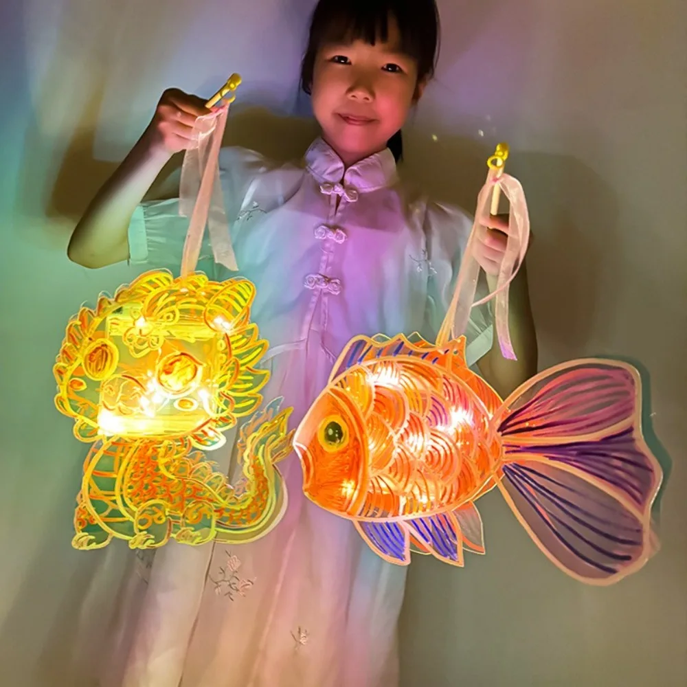 PVC Mid-Autumn Glowing Lanterns Luminous Simulation Cartoon Lantern Handmade DIY Handheld Lanterns Mid Autumn Festival