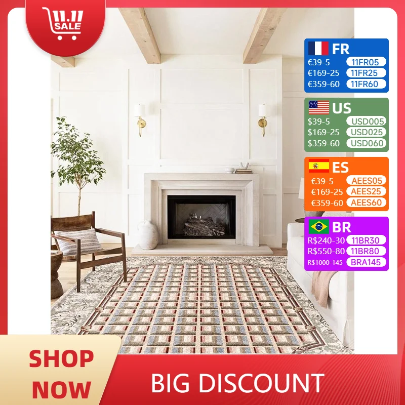 

Living Room Carpets Highend Art Line Large Area Soft Coffee Table Rug Retro Flower Print Fluffy Bedroom Bedside Mat Alfombra 양탄자