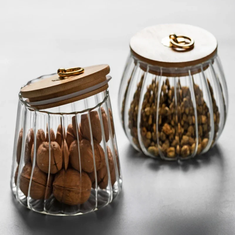 

Glass Jars Canister Airtight Storage Sealed Food Container Bottle with Wood Lid Grains Tea Coffee Beans Sugar Jar Kitchen Tools