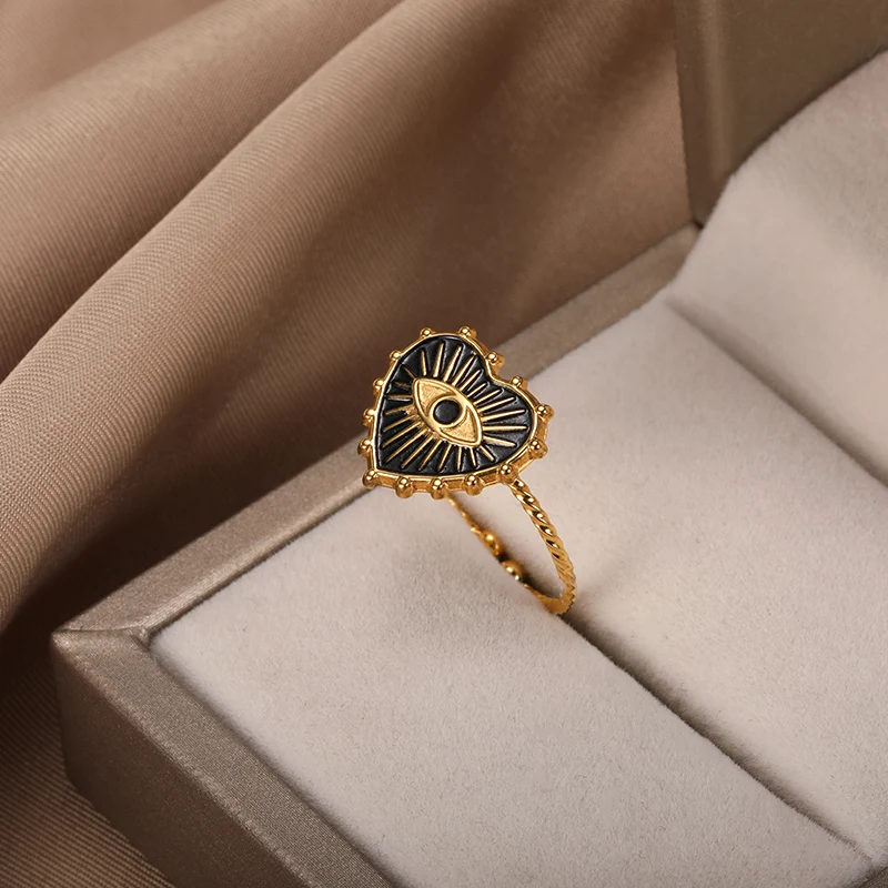 Turkish Evil Eye Adjustable Ring, Gold Color Design