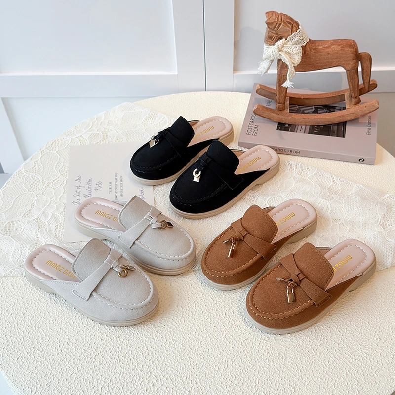

Spring New Children's Slippers Thick Bottom Leather Slip-On Comfortable Lightweight Padded Style Sandals Korean Style Flatform