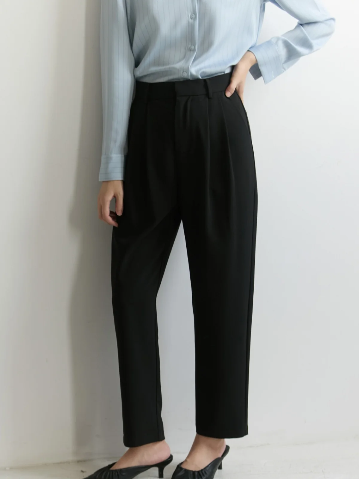 女性用ハイウエストスーツパンツ XINER ハーランスタイル 9 ポイント通勤快適ハイウエストパンツプロフェッショナルルック