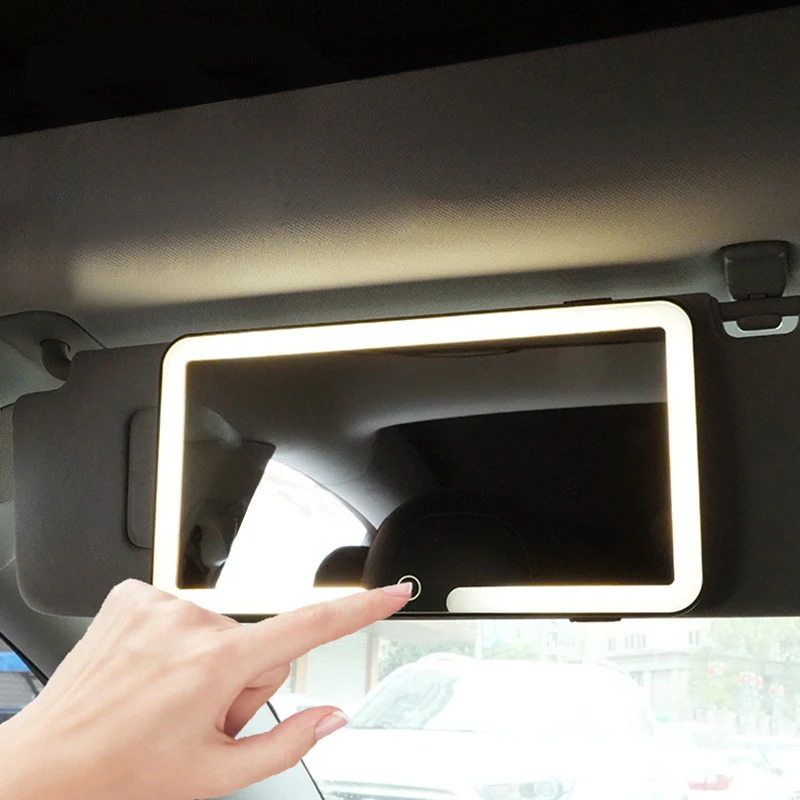 Auto-Innenspiegel, Sonnenblende, Platte, LED, HD, Make-up-Spiegel für Mädchen und Frauen, wiederaufladbares Fülllicht, universeller dünner Kosmetikspiegel – Detail 1