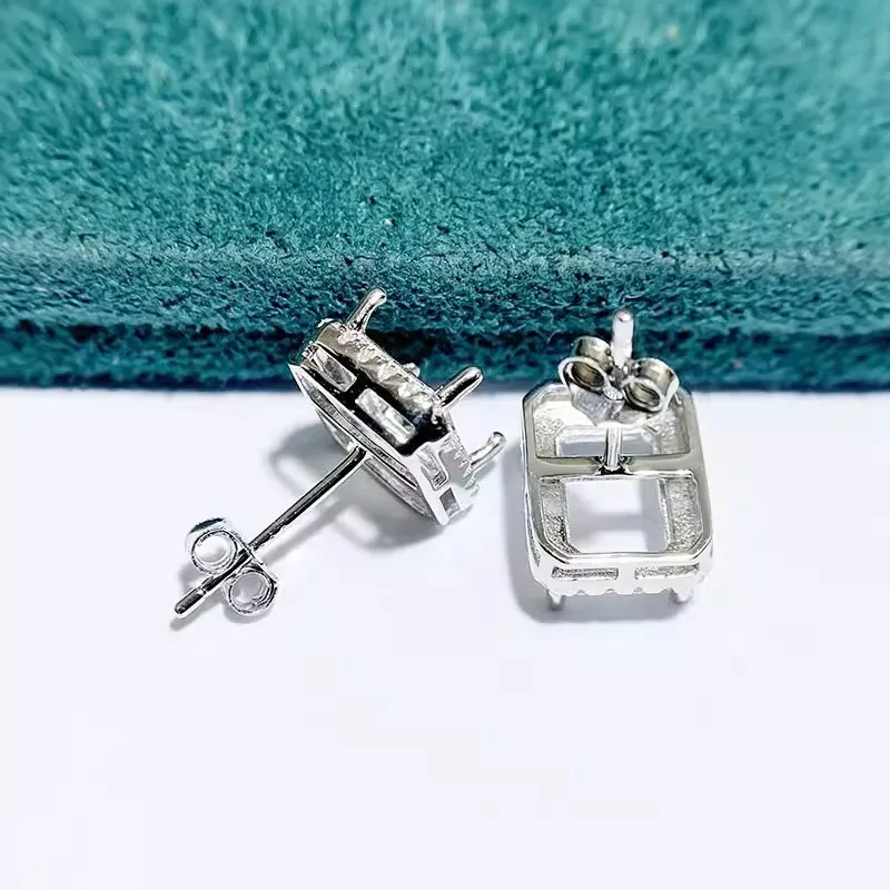 MeiBaPJ Inlay 6*8mm Square Gemstone S925 Sterling Silver DIY Empty Earrings Holder for Women Fine Charm Wedding Jewelry