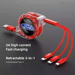 3 In 1 Micro USB Type C Charging Cable Multi Charger For Ford S MAX Ranger Focus Fiesta Mondeo Kuga Mustang Escort KA Ecosport