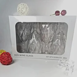 4PCS Plastic Wine Glass Cups Vintage Wine Cup 330ml Embossment Juice Drinking Cups Champagne Transparent Diamond Goblets Cups