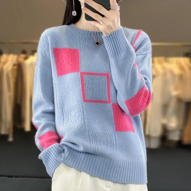 

Autumn Winter Casual Jumper Female Pullover 100% Wool Womne Sweaters Long Sleeve O-Neck Blouse Loose Large Size Top Knit Clothes