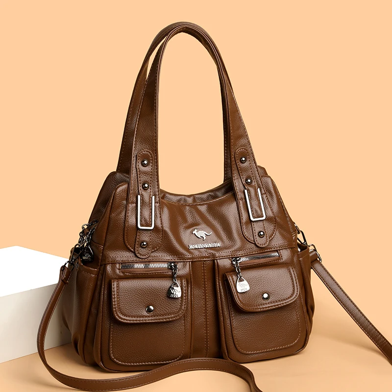 Fashionable Pure Color Women's Bag 2026 New Style Large Capacity Crossbody Shoulder Bag for Mothers Retro Style PU Material ﻿