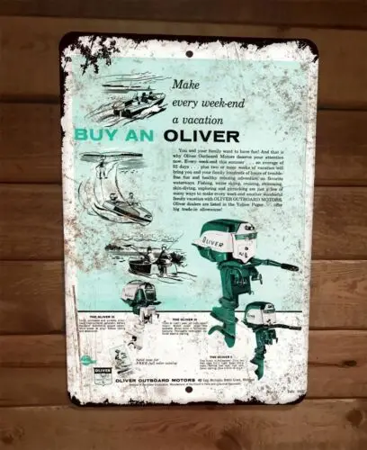 Buy an Oliver Outboard Boat Motor Vintage Ad 8x12 Metal Wall Sign