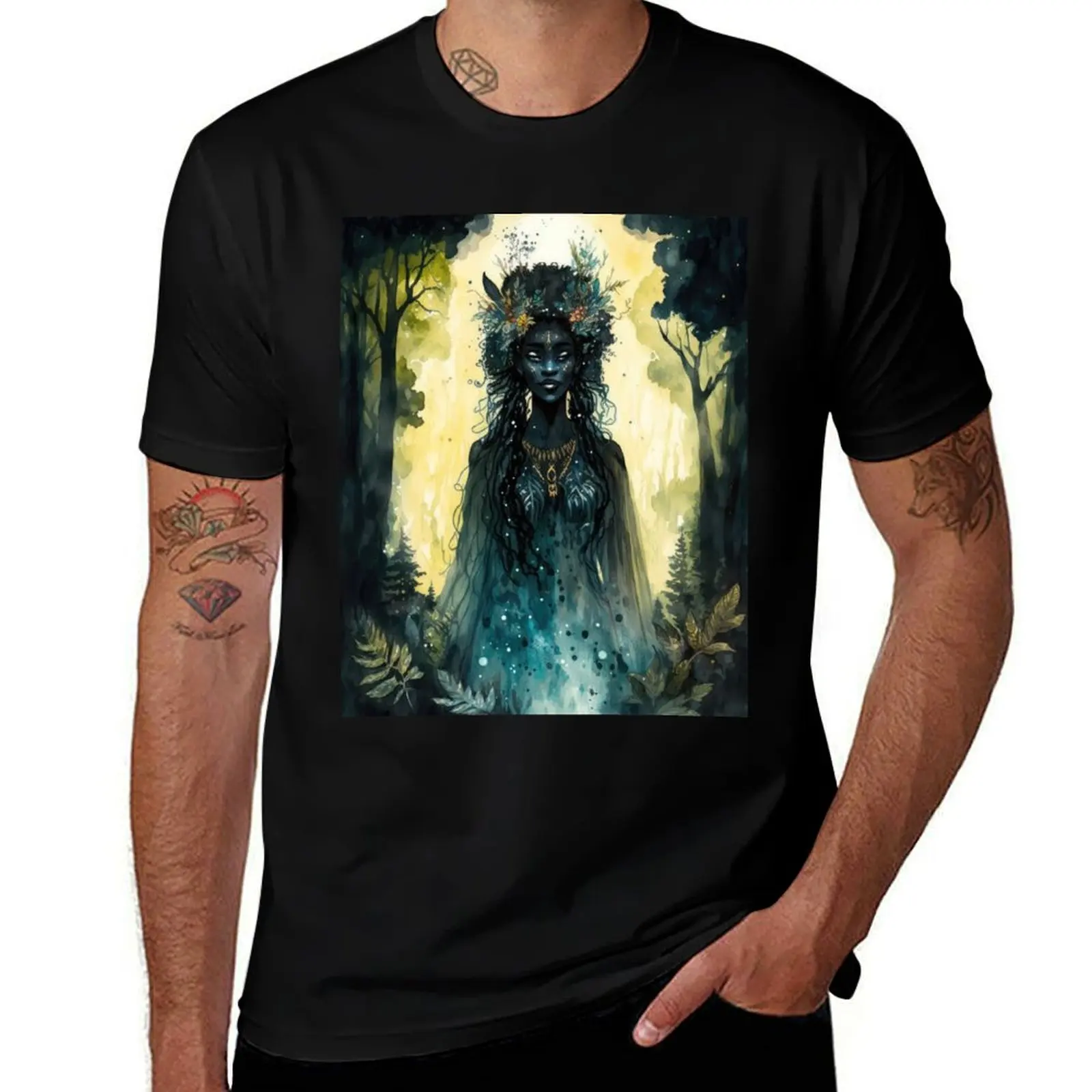 Black Nature Goddess - African American Woodland Witchy Forest Fairy Greenwoman T-Shirt Comfort Stretch Tee Shirt T-Shirt