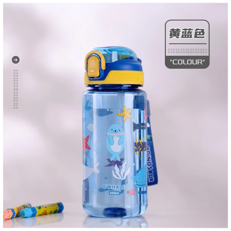 

600ml Dinosaur Water Bottle For Kids Water Sippy Cup With Silicone Straw Leakproof Plastic Water Bottles Summer Kids Cup